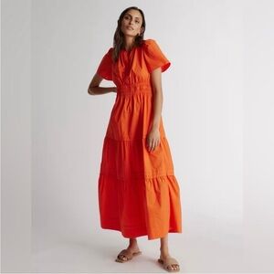 Quince 100% Organic Cotton Tiered Maxi Dress Vermilion Red Size XS NWT